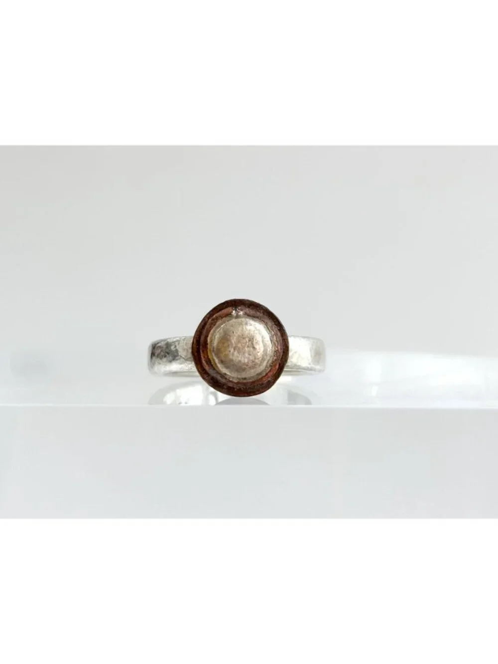 Mixed Metal Bronze Framed Sterling Silver 925 Vintage Ring - sz 4